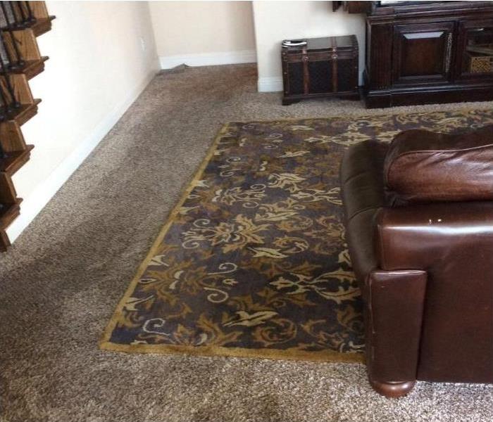 Carpeted living room drenched due to water loss